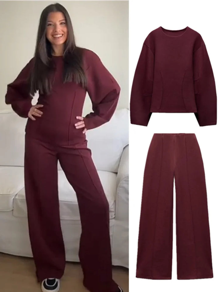 Women's 2-Piece Pleated Top & Wide-Leg Pants Set – Chic & Comfortable