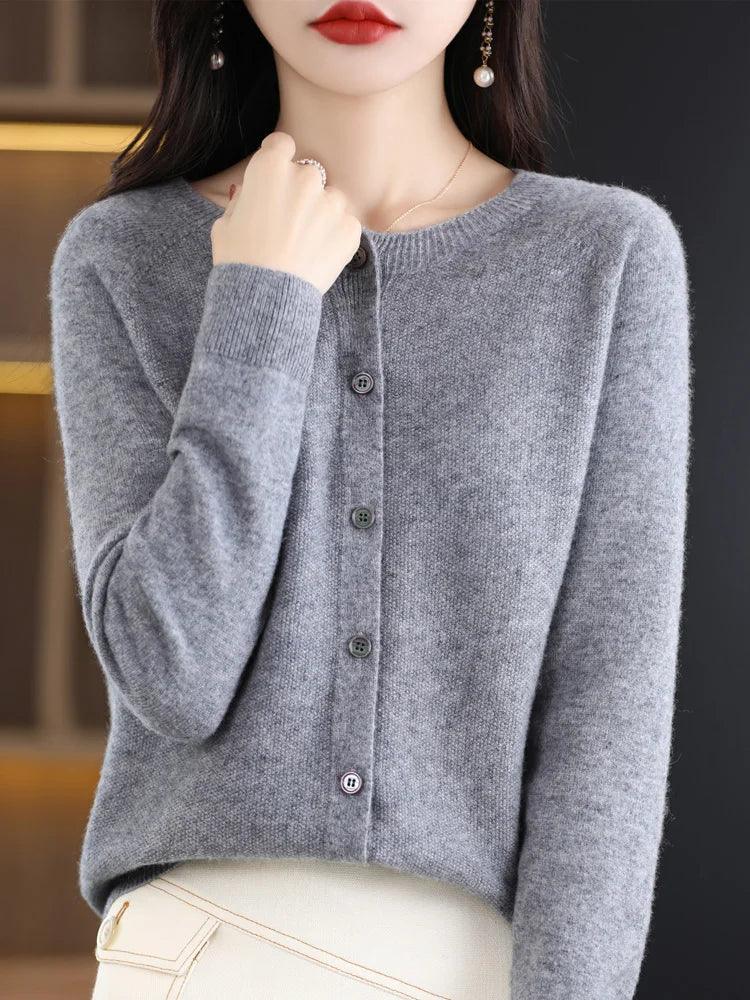 Women’s O-Neck 100% Merino Wool Cashmere Cardigan