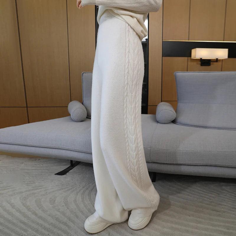 100% Wool Women's High-Waisted Wide-Leg Pants – Premium Merino Wool