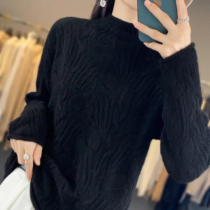 Women's Knitted Hollow Half High Collar Sweater