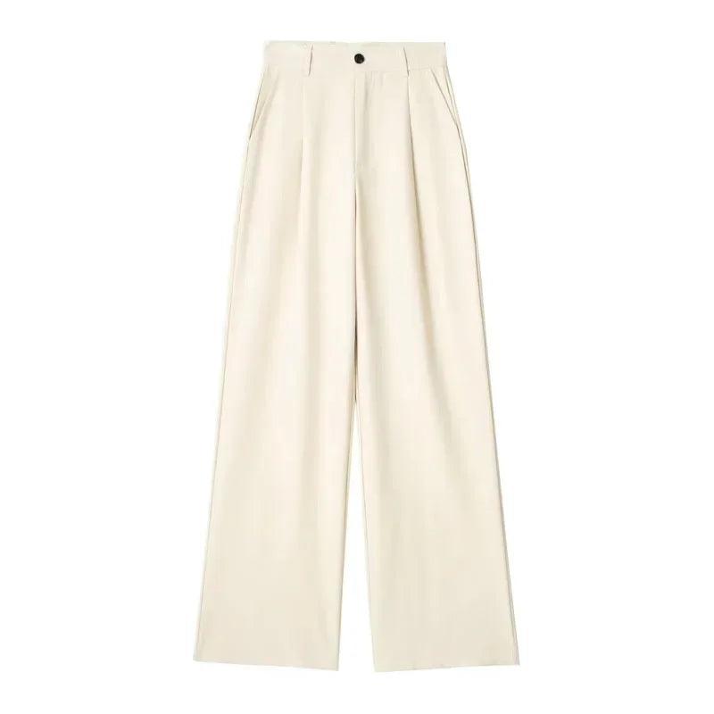 Women's High Waist Wide Leg Suit Pants – Striped Formal Office Trousers, Casual Workwear