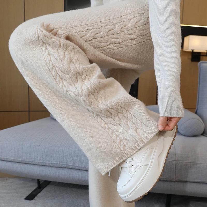 100% Wool Women's High-Waisted Wide-Leg Pants – Premium Merino Wool