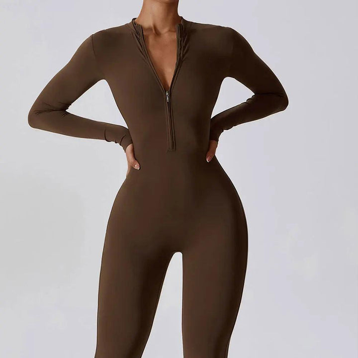 Yoga Boilersuit – Long-Sleeved Women's Sportswear Gym Zipper Jumpsuit