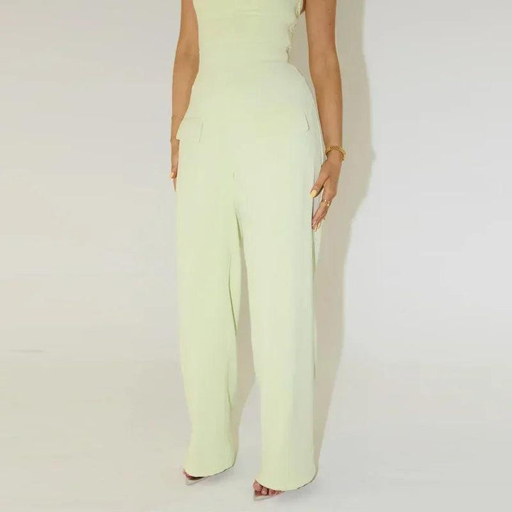 Women's Square Collar Halter Vest & Wide-Leg Pants Set – Elegant Office Outfit 2025