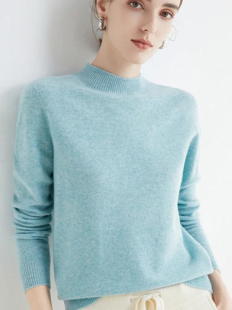 Women’s 100% Merino Wool Seamless Half-High Collar Pullover