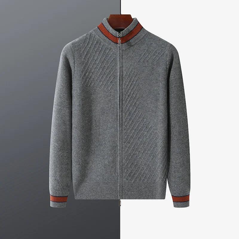 Men’s Pure Wool Knitted Cardigan – Casual Loose-Fit Sweater Coat