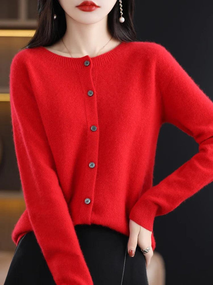 Women’s O-Neck 100% Merino Wool Cashmere Cardigan