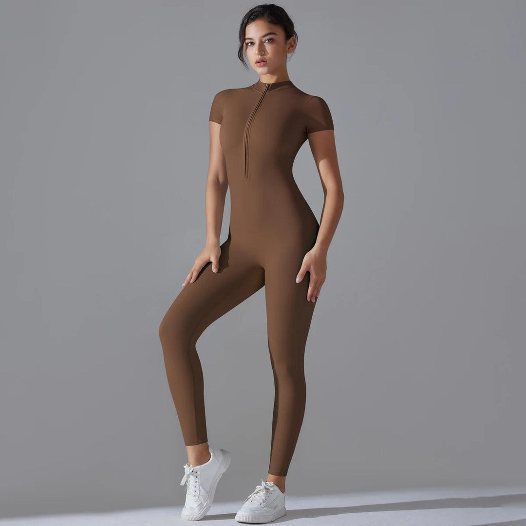 Women's One-Piece Yoga Jumpsuit – Short Sleeve Gym Fitness Bodysuit