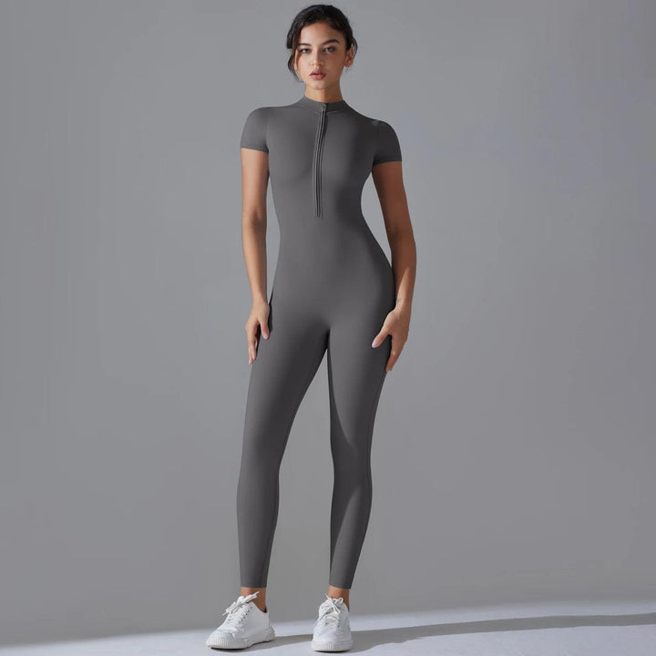 Women's One-Piece Yoga Jumpsuit – Short Sleeve Gym Fitness Bodysuit