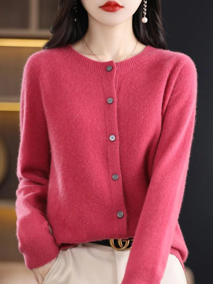 Women’s O-Neck 100% Merino Wool Cashmere Cardigan