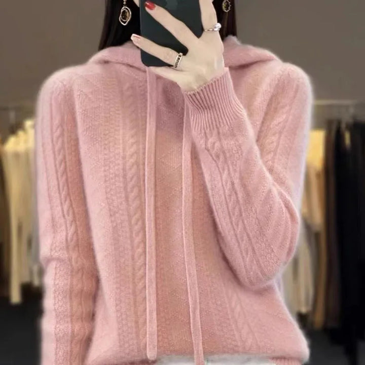 Knitted Hooded Sweater – Women's Casual Wool Long-Sleeve Top