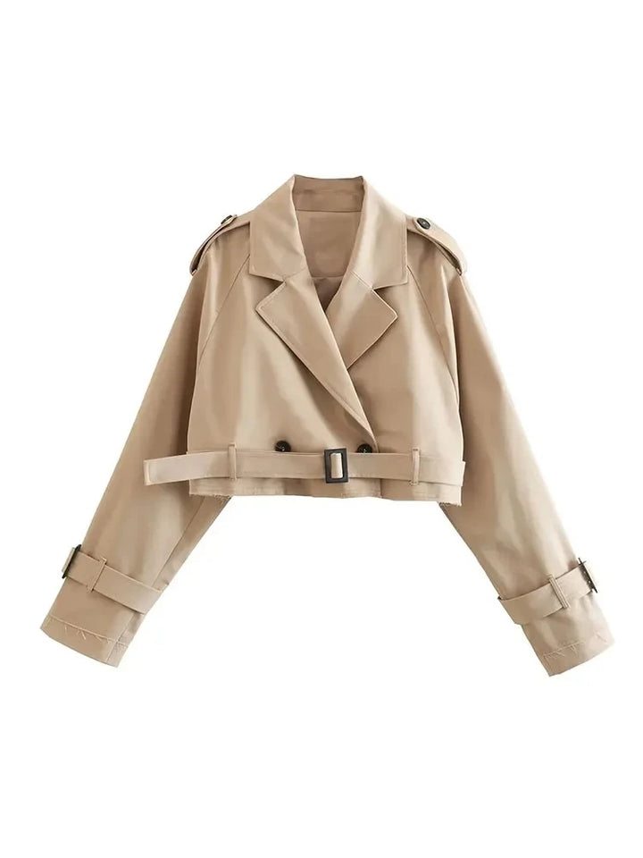 Cropped Trench Coat – Vintage Double-Breasted Jacket