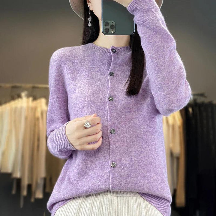 Women’s O-Neck 100% Merino Wool Cashmere Cardigan