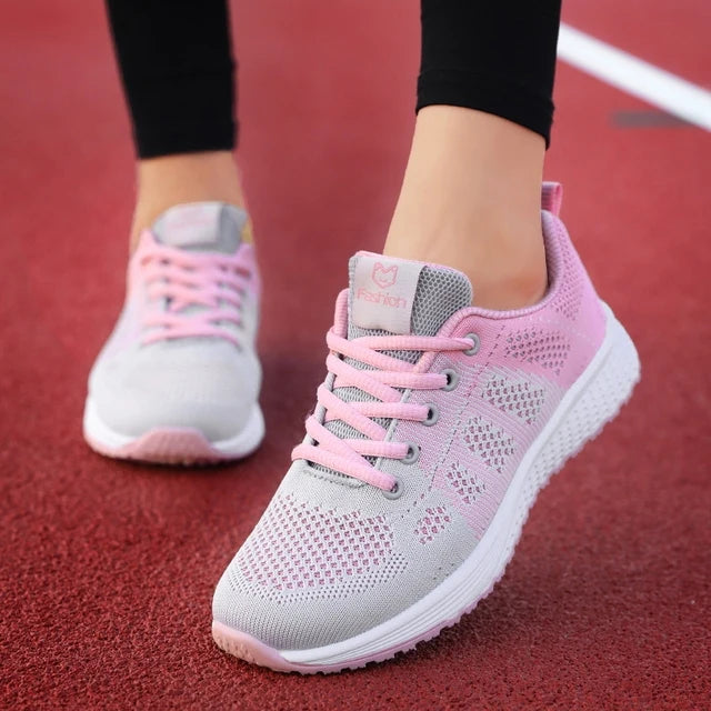 Women's Breathable Mesh Sneakers – Casual Lace-Up Walking Shoes