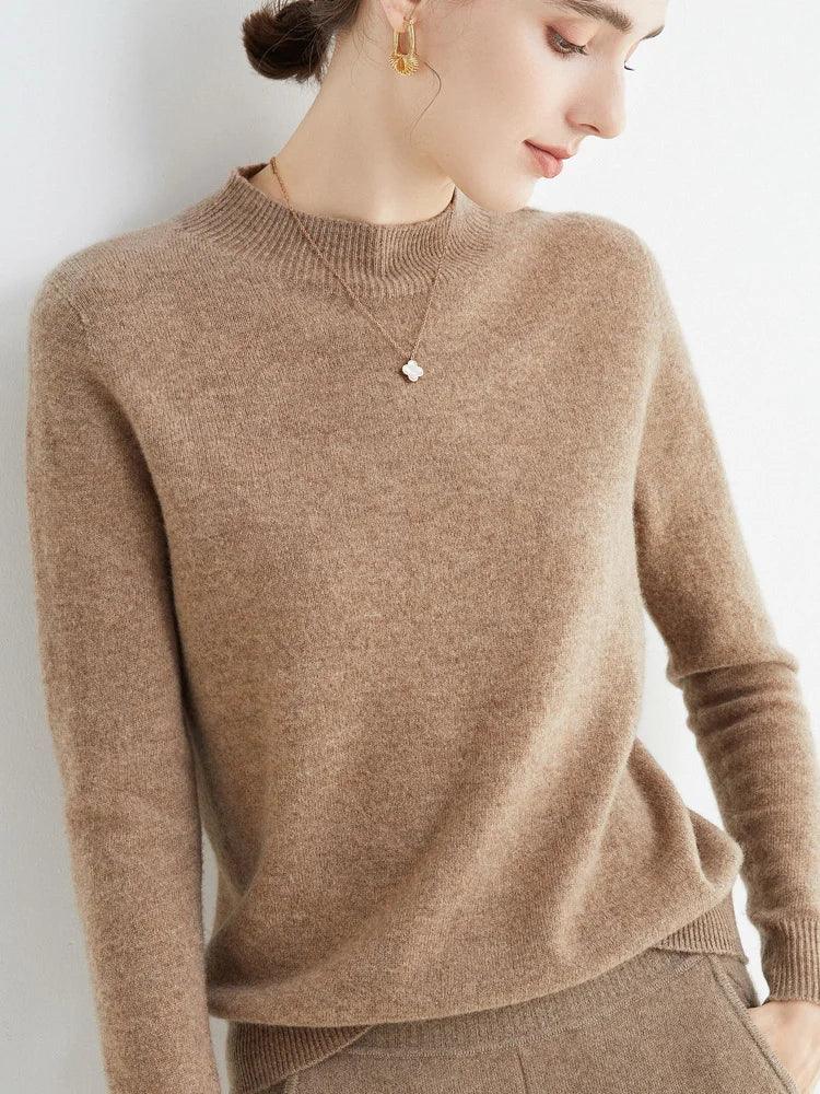 Women’s 100% Merino Wool Seamless Half-High Collar Pullover