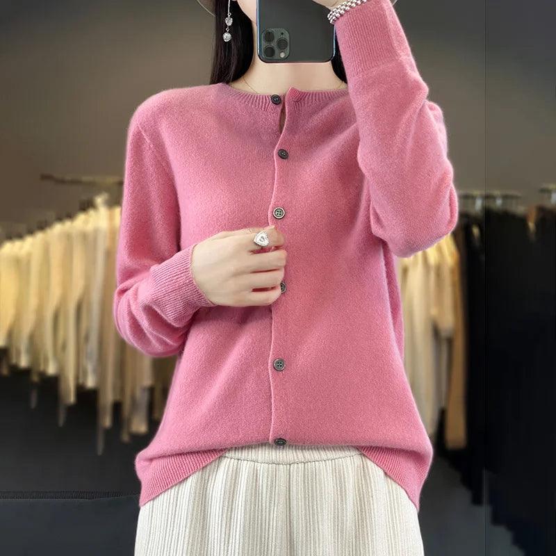 Women’s O-Neck 100% Merino Wool Cashmere Cardigan