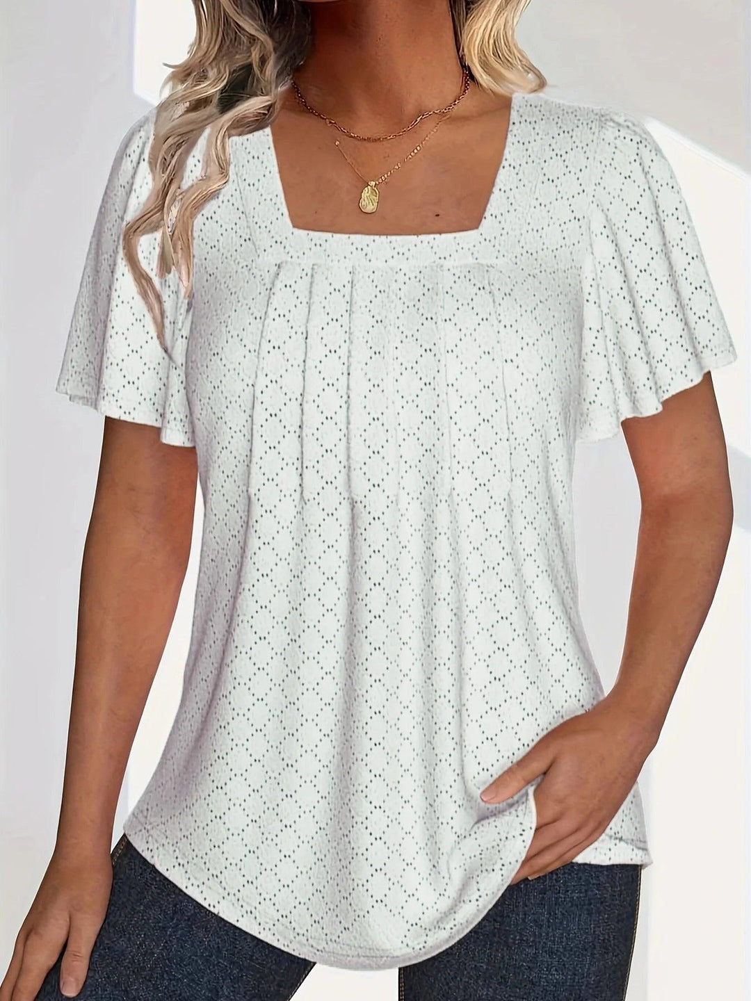 Elegant Plus-Size Hollow Ruffle Sleeve Top – Chic & Versatile Office Wear