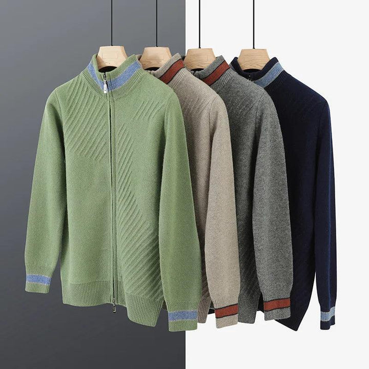 Men’s Pure Wool Knitted Cardigan – Casual Loose-Fit Sweater Coat