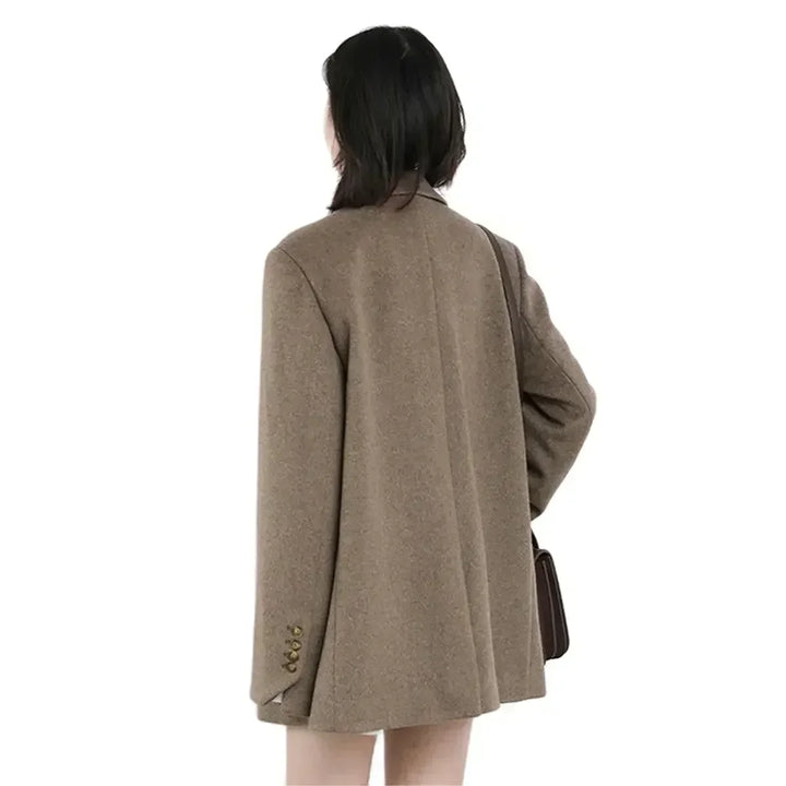 Women's Wool Blend Mid-Length Coat – Thick, Warm, Elegant Office Blazer for Autumn & Winter