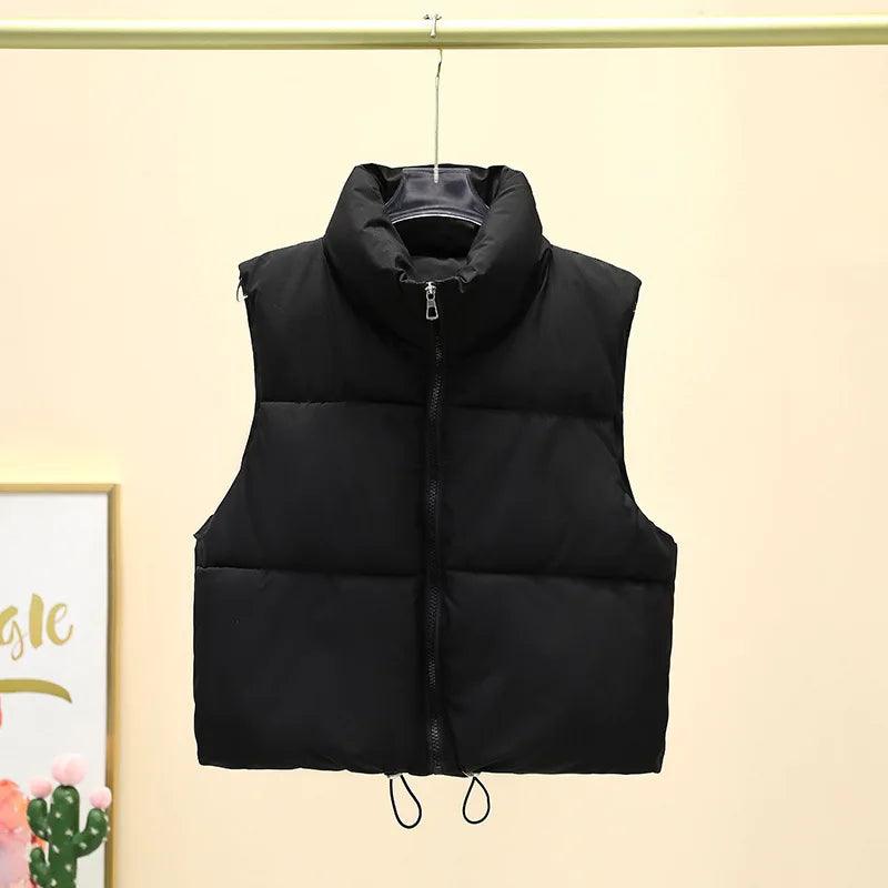 Women's Winter Sleeveless Down Vest – Warm Stand Collar Quilted Cropped Puffer Jacket, Casual Streetwear