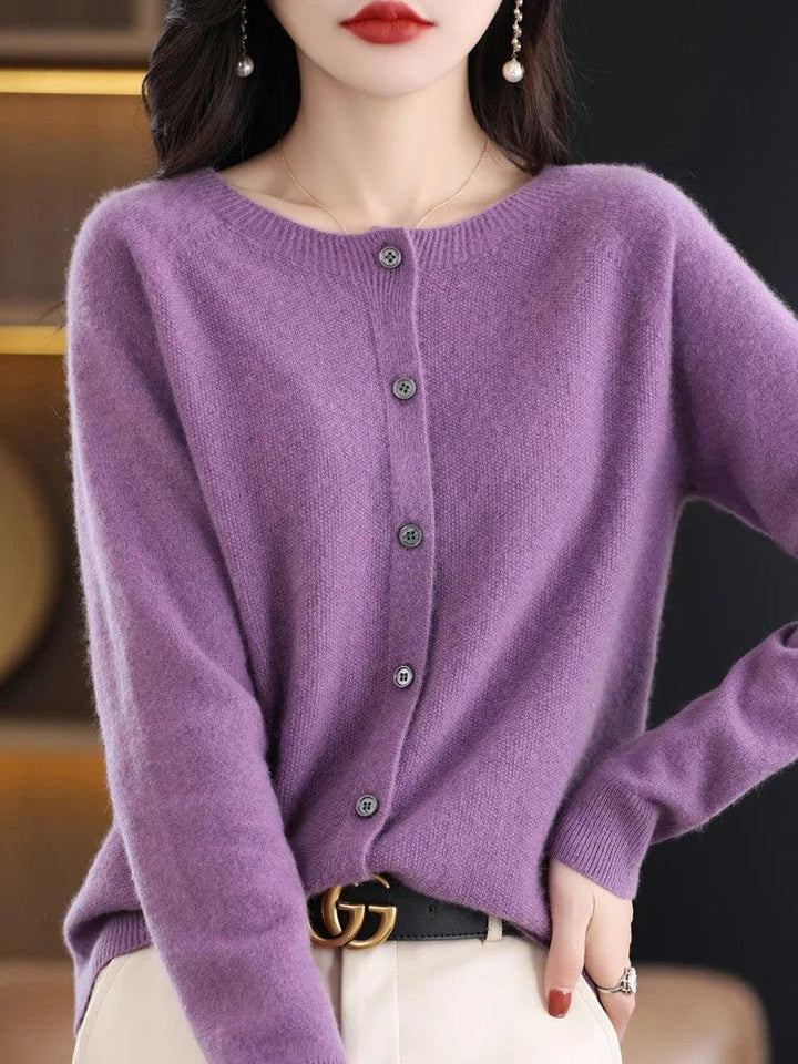 Women’s O-Neck 100% Merino Wool Cashmere Cardigan