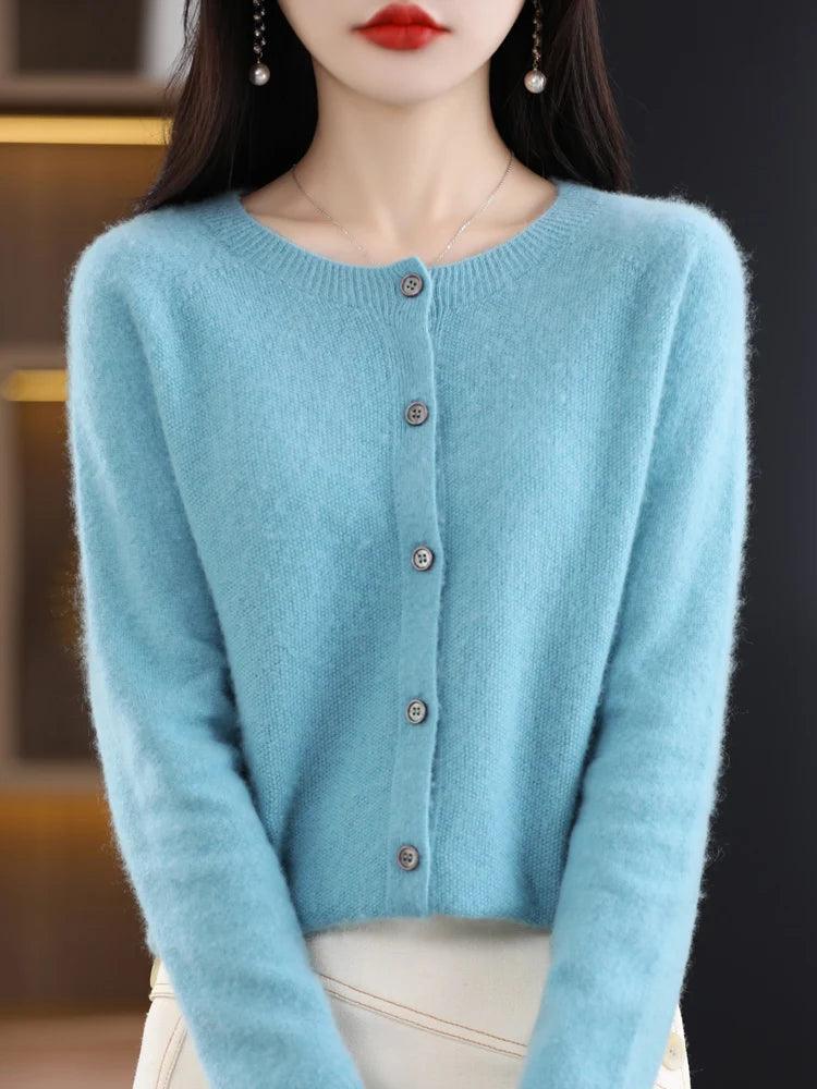 Women’s O-Neck 100% Merino Wool Cashmere Cardigan