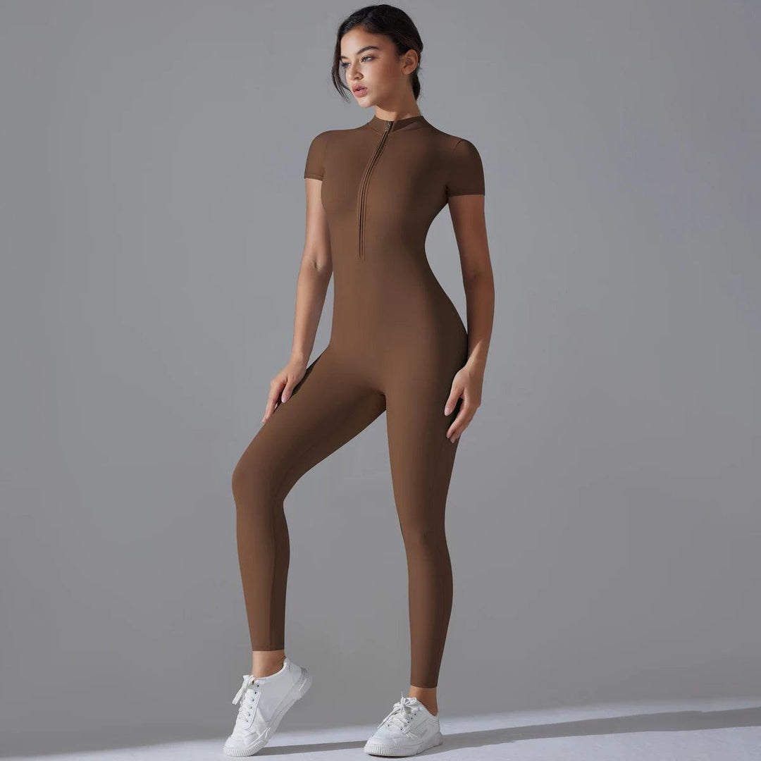 Women's One-Piece Yoga Jumpsuit – Short Sleeve Gym Fitness Bodysuit