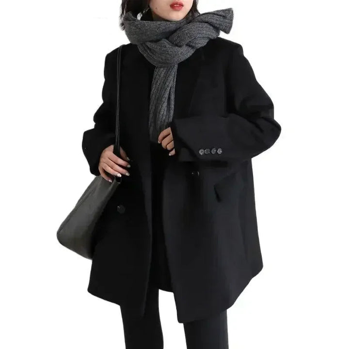 Women's Wool Blend Mid-Length Coat – Thick, Warm, Elegant Office Blazer for Autumn & Winter