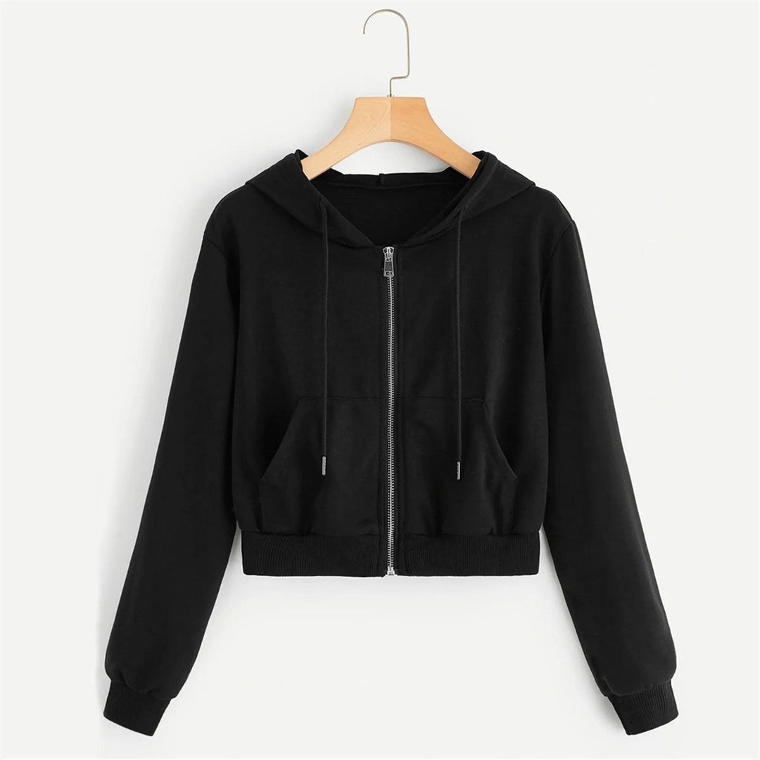 Women's Casual Zip Pocket Hooded Sweatshirt – Solid Color Drawstring Winter Jacket