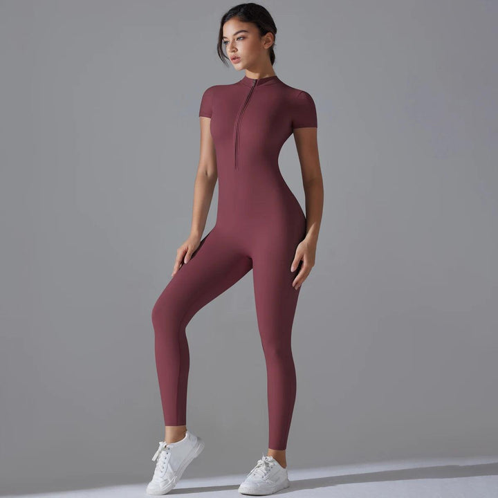 Women's One-Piece Yoga Jumpsuit – Short Sleeve Gym Fitness Bodysuit