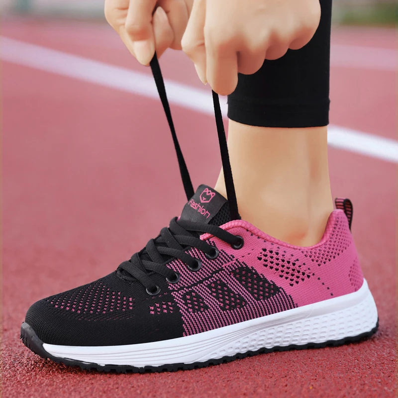 Women's Breathable Mesh Sneakers – Casual Lace-Up Walking Shoes