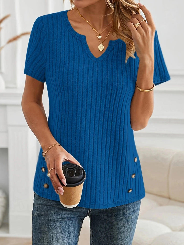 Casual Chic Ribbed T-Shirt with Button Detail