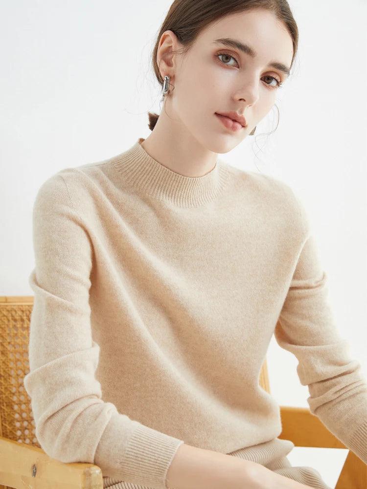 Women’s 100% Merino Wool Seamless Half-High Collar Pullover