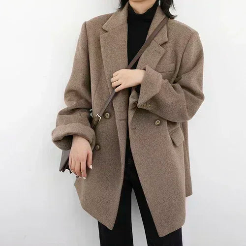 Women's Wool Blend Mid-Length Coat – Thick, Warm, Elegant Office Blazer for Autumn & Winter