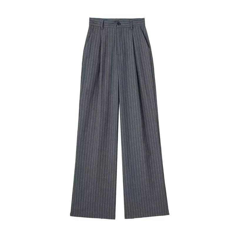 Women's High Waist Wide Leg Suit Pants – Striped Formal Office Trousers, Casual Workwear