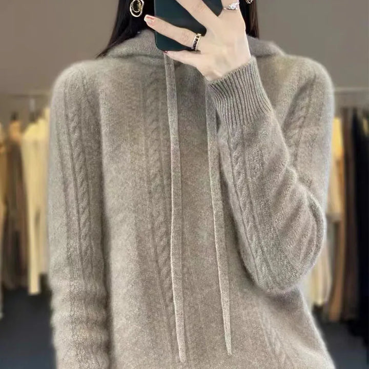 Knitted Hooded Sweater – Women's Casual Wool Long-Sleeve Top