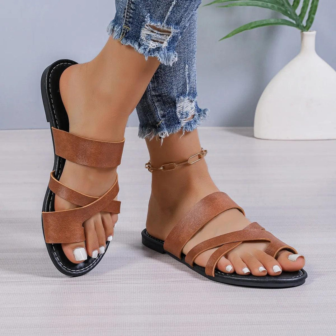 New Women's Square Head Cross Flat Sandals