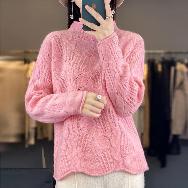 Women's Knitted Hollow Half High Collar Sweater