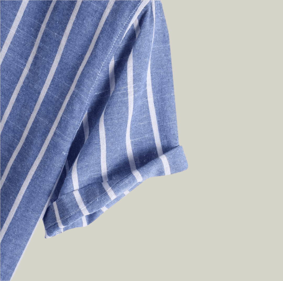 Men’s Casual Linen Short Sleeve Striped Shirt