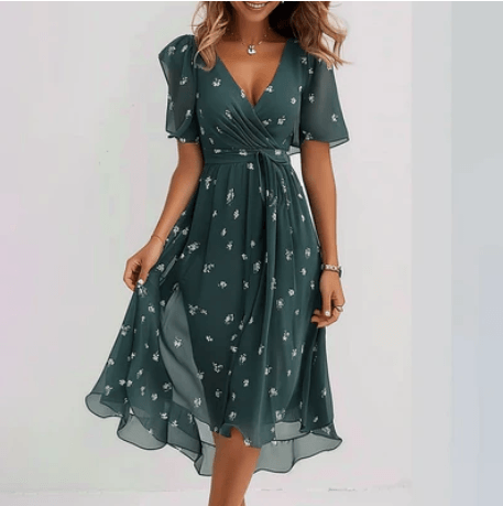 Printed chiffon midi dress for women