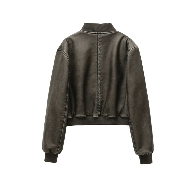 Women's Vintage Leather Bomber Jacket – Classic Style