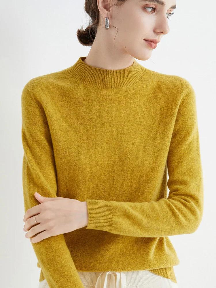 Women’s 100% Merino Wool Seamless Half-High Collar Pullover