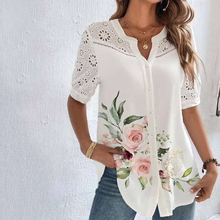 Elegant Lace Short Sleeve Blouse – Chic & Casual for Any Occasion