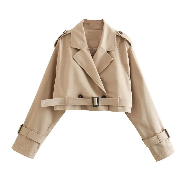 Cropped Trench Coat – Vintage Double-Breasted Jacket