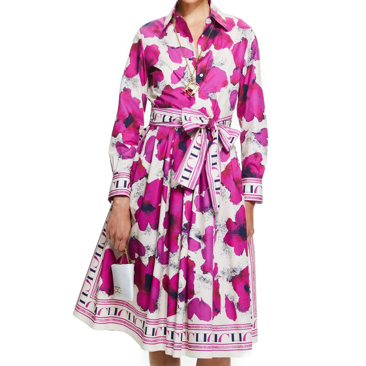 Women's Floral Print Long-Sleeve Shirt Dress – Elegant Maxi Party Dress
