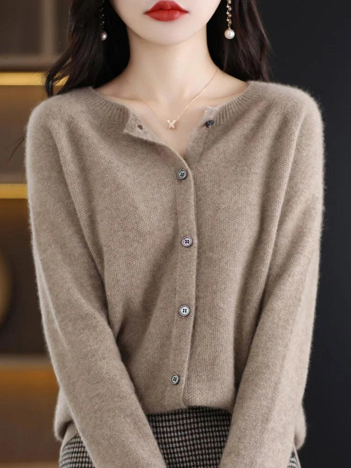 Women’s O-Neck 100% Merino Wool Cashmere Cardigan