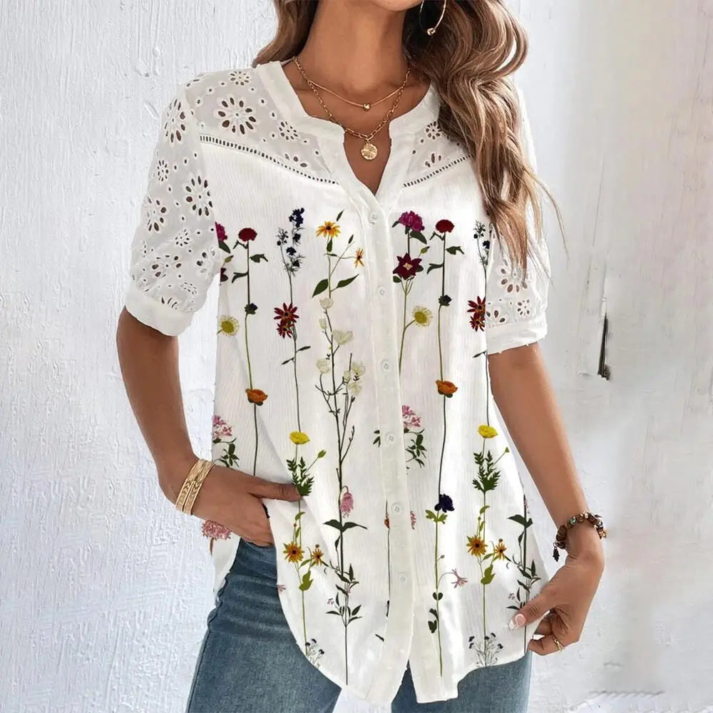 Elegant Lace Short Sleeve Blouse – Chic & Casual for Any Occasion