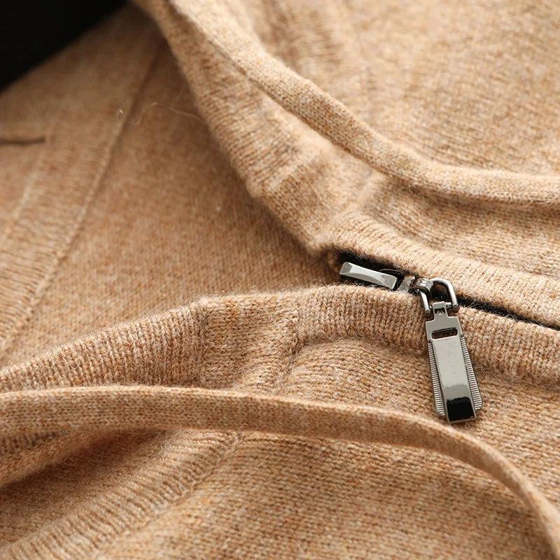 100% Goat Cashmere Hooded Cardigan – Men's Zipper Knit Hoodie