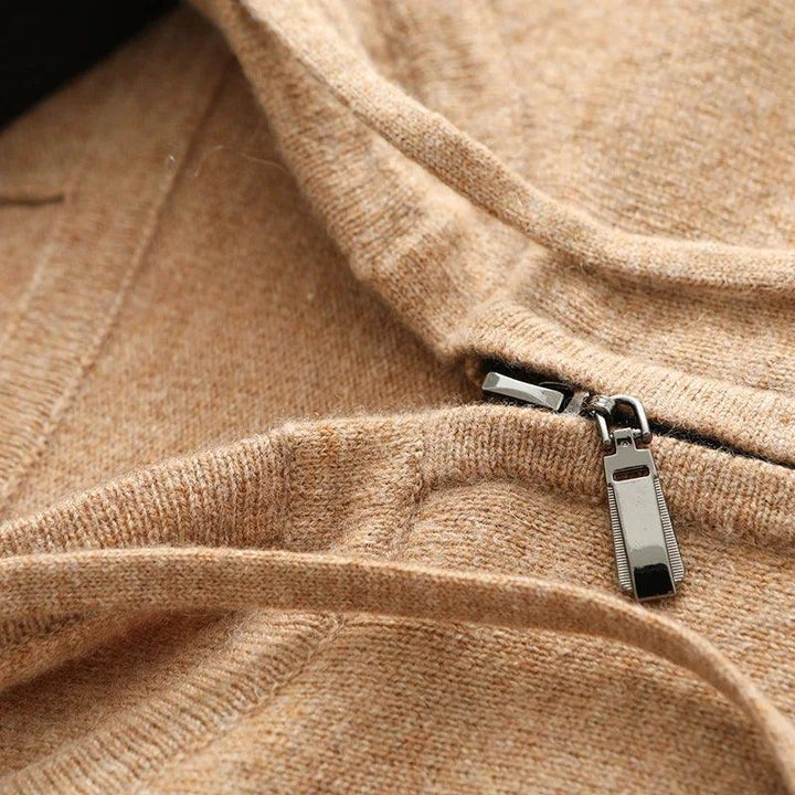 100% Goat Cashmere Hooded Cardigan – Men's Zipper Knit Hoodie