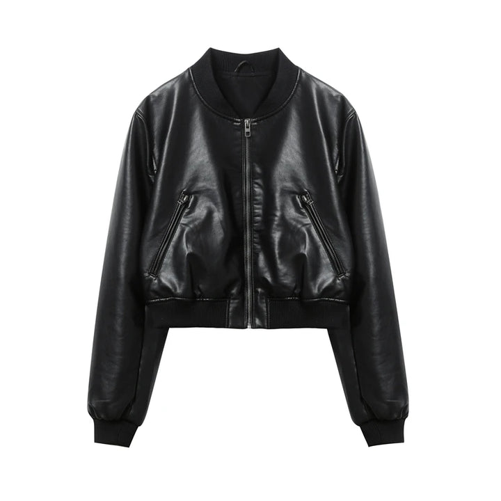 Women's Vintage Leather Bomber Jacket – Classic Style